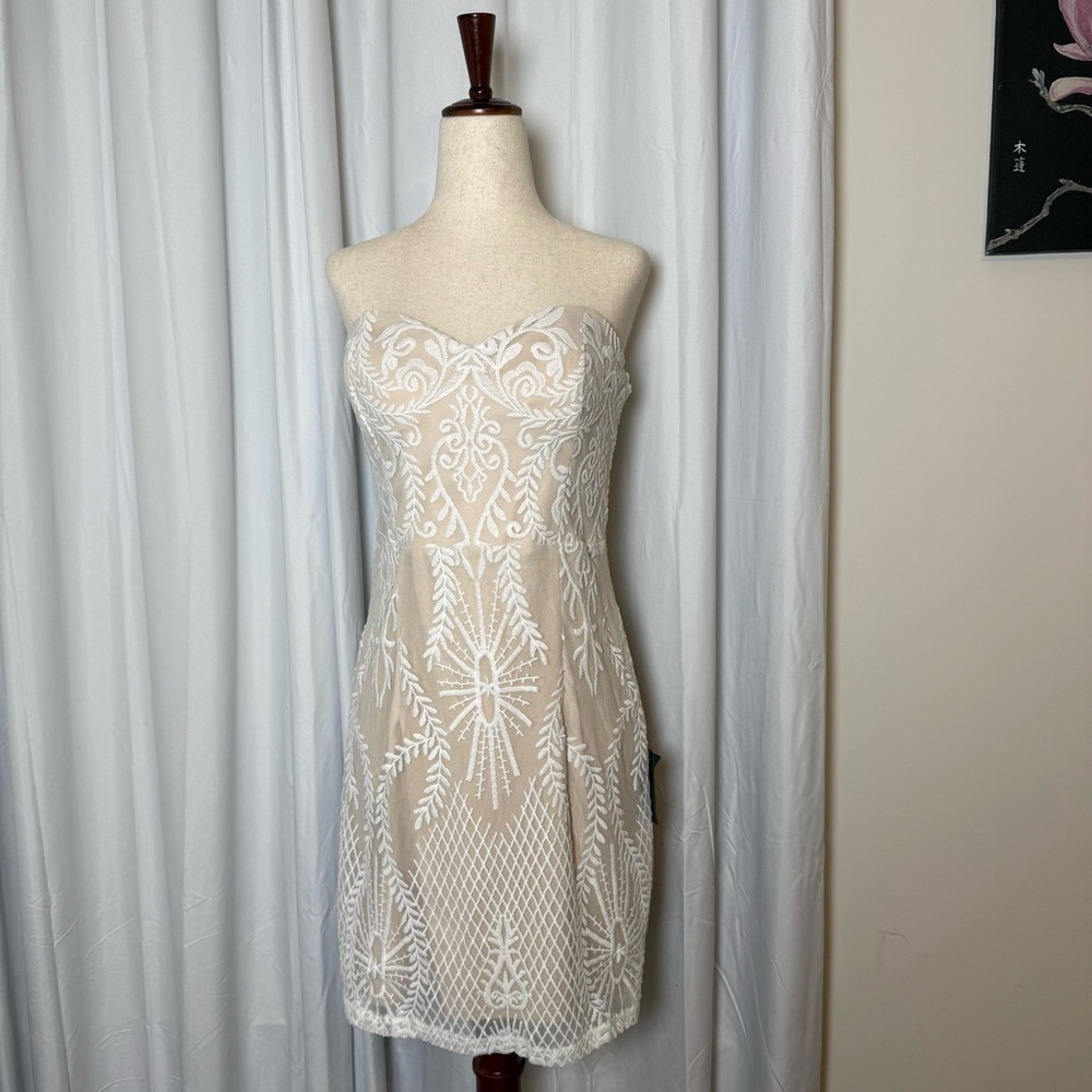 Lulus Elegant Moves Strapless Embroidered Mesh Mini Dress NWT Large - Picture 2 of 15